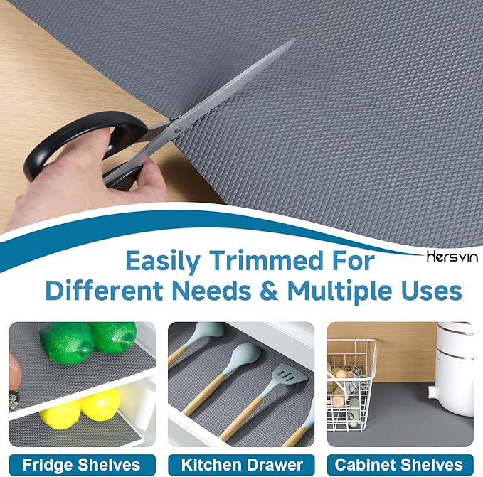 Hersvin Shelf Liners 24 in x 20 ft Thickened EVA Drawer Mats, Non-Adhesive Cupboard Pad, Kitchen Cabinet Lining Fridge Cushion (Gray Diamond, 61x610cm)