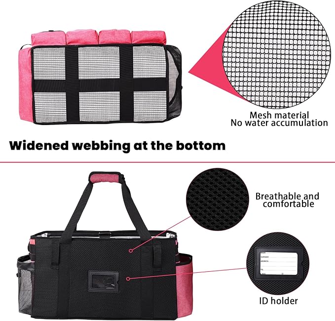 Timoxi Extra large Cleaning Caddy Bag Built-in Sturdy Support Board, Cleaning Organizer with Detachable Divider, Cleaning Supply Tote with Adjustable Shoulder Strap (Pink, 19'' x 11'' x 11'')