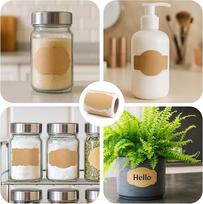 SallyFashion 200pc Gift Tags for Presents, Kraft Label Stickers, Writable Gift Tag Stickers, 3x2 Inch Canning Labels for Mason Jars, All-Purpose Self-Adhesive Handmad for Bottles, Canning Supplies,