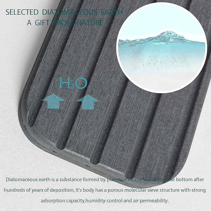 NiuYichee 17inch x 4inch Kitchen Sink Faucet Mat, Water Absorbing Stone Faucet Splash Guard for Bathroom Counter, Quick Drying Diatomite Tray for Kitchen Sink, Dark Gray