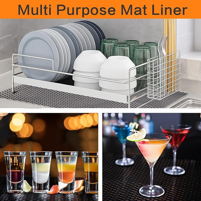 Bar Shelf Liner for Countertop, Glass Drying 24 Inch Wide Plastic Mesh Liners Mat, Non Slip Bar Mats Cabinet Liner for Pub Shelves Cupboard, 61X500CM, Black