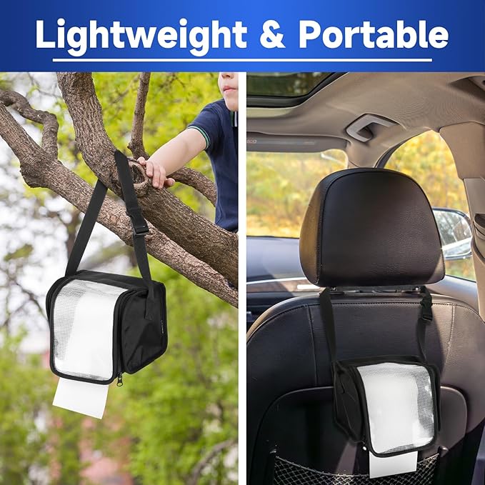 Toilet Paper Towel Holder, Hanging Paper Towel Dispenser with Transparent Cover, Easy to Tear Papers Waterproof Papers Towels Holder for Washroom Organization and Storage (Toilet Paper-Black)