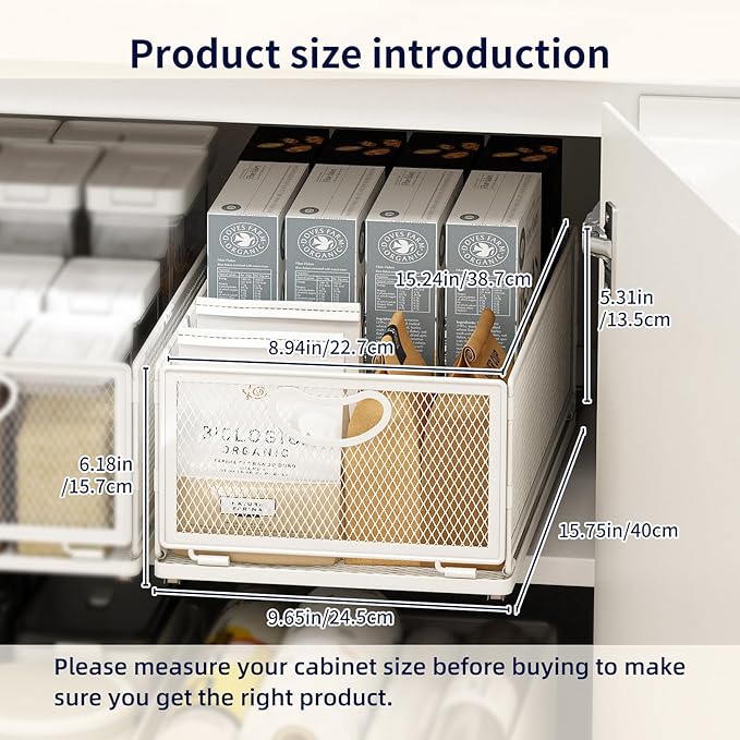 Pull Out Cabinet Organizer,Metal Carbon Steel and Silent sliding Design,Heavy Duty Cabinet Slide Out Shelves for Storing and Organizing Bathrooms, Kitchens, Bedroom 15.7" D*9.6" W*6.1" H