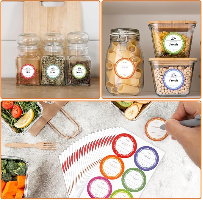 180PCS Removable Mason Jar Lid Labels, Multicolor Labels for Jars Spice Jar Labels 1.57" for Food Containers Spice Jars Kitchen Organization