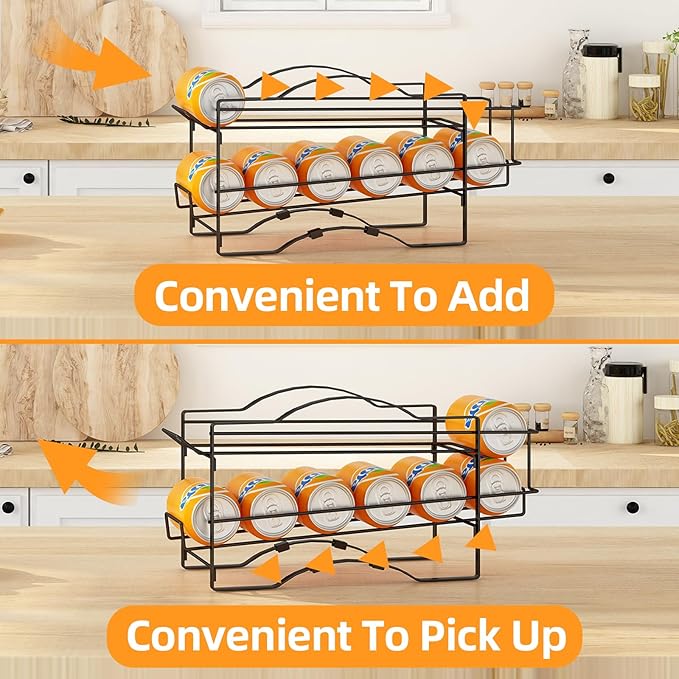 GILLAS 2 Pack Soda Can Organizer Rack for Pantry, Stackable Beverage Soda Can Storage Dispenser Holder for Refrigerator, Cabinet, Black