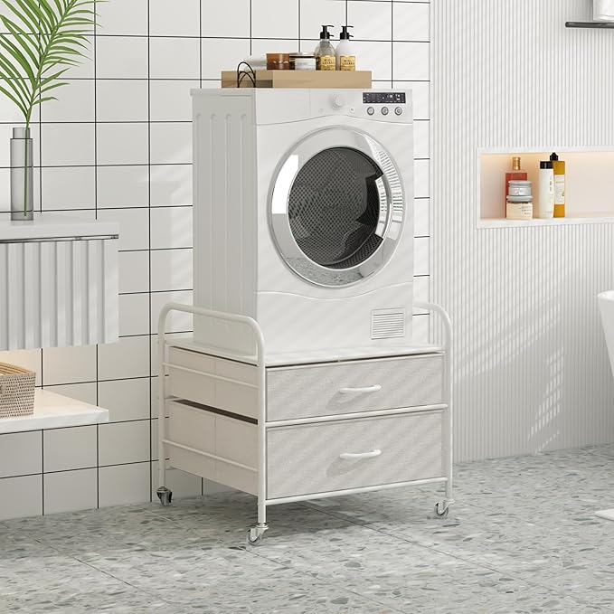 Mini Fridge Stand, Fridge Stand with Storage, 2 Drawer Fridge Cart, Organizer Unit for Mini Fridge, Fridge Stand Table, Mini Fridge Table with Swivel Wheels,White