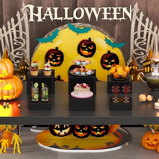 Lifewit 6 PCS Buffet Risers and Stands, Food Risers for Buffet Table, Catering Dessert Cake Holder for Party, Collectibles Jewelry Display Shelf, Nesting Cube Boxes, Black, (6",7",7.8")