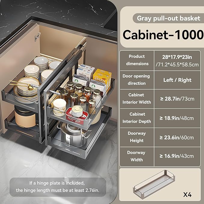 Blind Corner Cabinet Pull Out 13", 14.1", 15.3", 16.9", 2 Tier Kitchen Cabinet Organizer, Left & Right Open Compatible, Blind Corner Kitchen Cabinets