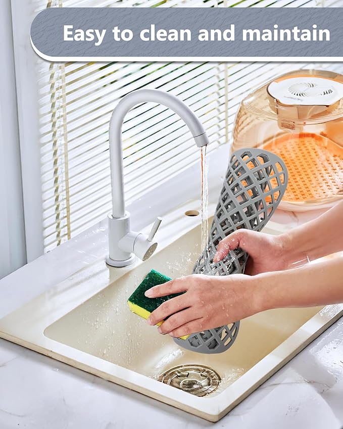 BEHOK 2 Pack Silicone Sink Protectors for Kitchen Sink, Lozenge Pattern 13 x 11 Inches Sink Mat, Non-Slip and Durable Sink Protector Silicone, Rear Drain, Gray