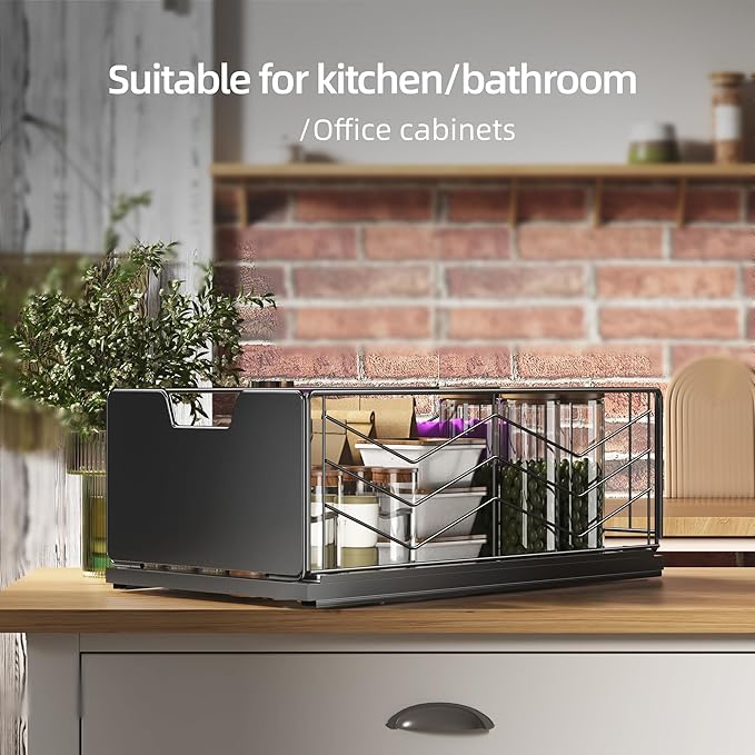 NETEL Pull Out Cabinet Organizer, 4 Pack No Drill Slide Out Drawers for Kitchen Cabinets, Metal Pantry Pull Out Shelves, Kitchen Cabinet Organizer, Pull Out Home Organizers,11.8"W X 20.86"D X 6.9"H