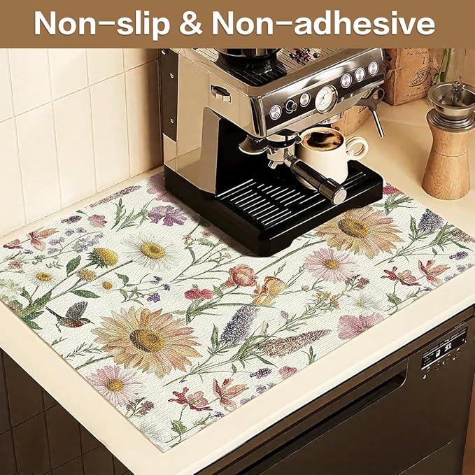 Vuacepe Floral Drawer and Shelf Liner for Kitchen Cabinets Non-Adhesive Drawer Liner Non-Slip Daisy Shelf Liners Strong Grip Waterproof Easy to Clean Cabinet Liners for Dresser Cupboard 12IN × 16.4FT