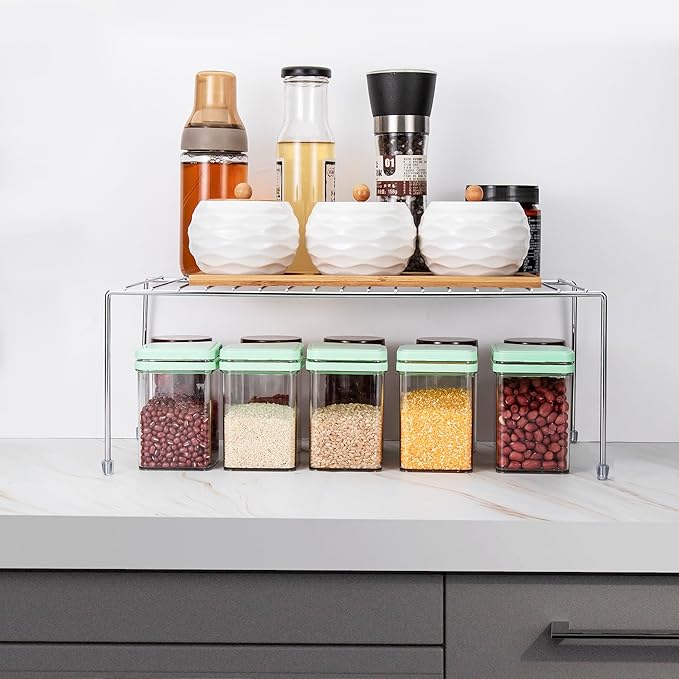 ROFAY Kitchen Cupboard Shelf Wire Rack - 4 Pack Cabinet Shelf Storage Organiser for Kitchen Cupboard, Pantry, Counter-Tops, Fridge, Food and Utensils - Chrome