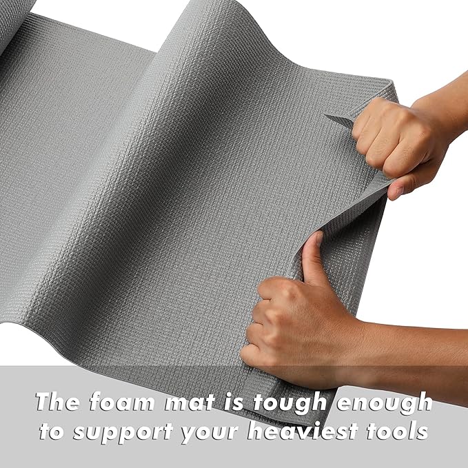 CASOMAN Professional Tool Box and Drawer Liner, Grey, Easy Cut Non-Slip Foam Rubber Toolbox Drawer Liner Mat - Adjustable Thick Cabinet Liners, 17⅜ inch (Wide) X 24feet (Long)