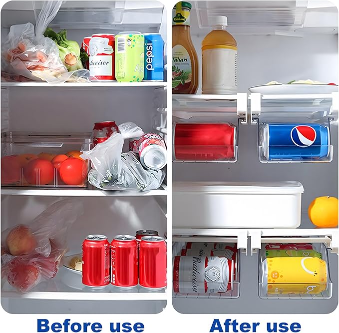 Refrigerator Drawer Can Organizer, Hanging Pull Out Shelf Storage for Soda, Egg, Fruit, Vegetable, Meat - Transparent Container Fits All Fridges