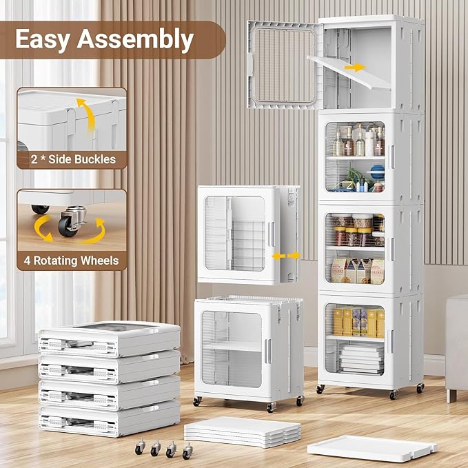 BROVIEW 3-Tier Tall Narrow Storage Cabinet 14.6” Wide, Slim Bathroom Cabinets with Adjustable Shelves and Doors, Plastic Kitchen Pantry Organizers and Storages for Small Space, Laundry, White
