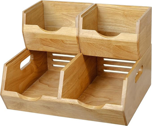 HOMESTEAD Wood Pantry Organizers Bins – Stackable Storage, Rustic Pantry Potato and Onion Storage with Unique Natural Grain, Wooden Basket with Handles, Set of 3 Pieces