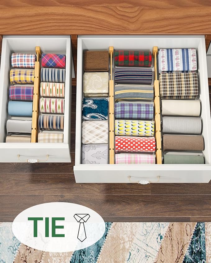 Kitchen Drawer Dividers - Adjustable Drawer Organizer for Clothes, Kitchen, Closet & Office - 8 Pack with Inserts, 13.8-18.8 Inches, Non-Slip Silicone Ends