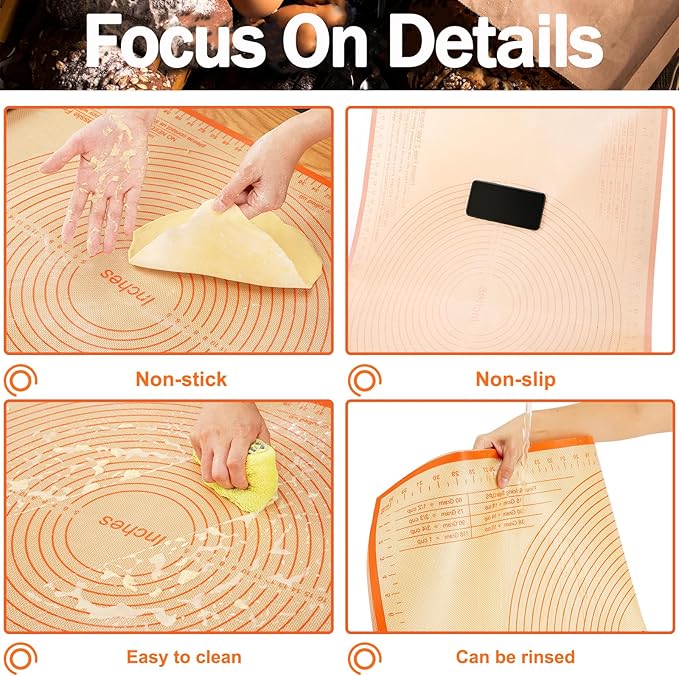 Silicone Pastry Mat 36x24 Inch Nonstick Baking Mat -Perfect for Doug, Pastry, Dough Rolling, Kneading Board, Pie Crust, Fondant, Bread, Pasta/Pizza, Kitchen Counter Mat