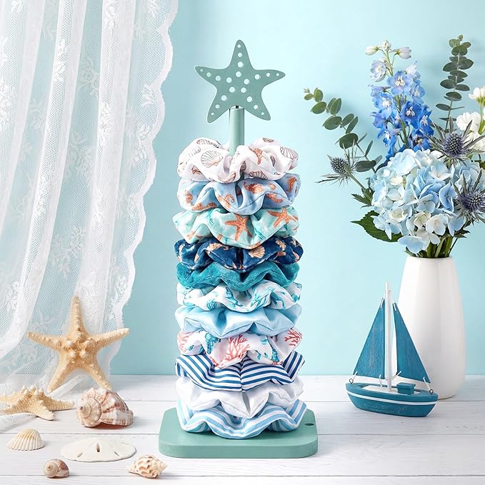 Leinuosen Beach Starfish Paper Towel Holder Rustic Beach Coastal Wooden Paper Towel Holder Turquoise Blue Nautical Ocean Bathroom Accessories Kitchen Roll Stand Organizer Apartment Housewarming Gift