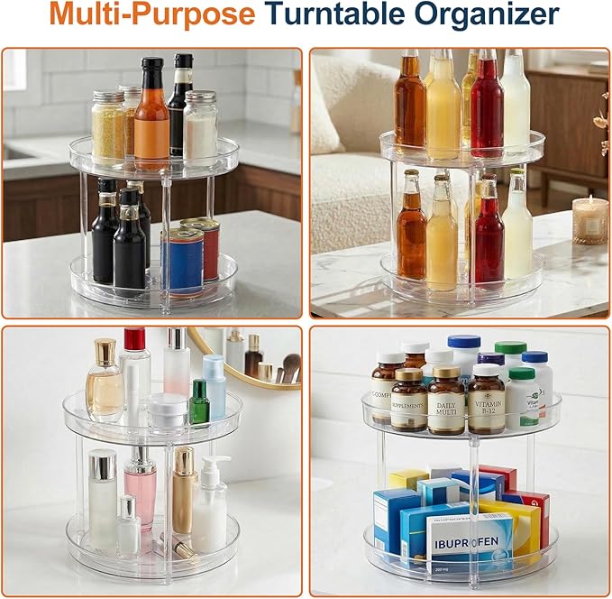 2-Tier Vitamin Storage Organizer, Rotary Turntable Organizer for Vitamin Bottles and Medicine Bottle, Vitamin Bottle Organizer for Countertop, Bathroom Cabinet Storage (2)