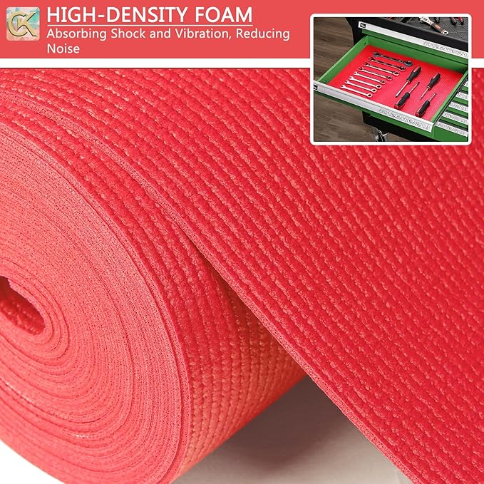 Foam Toolbox Liner Shelf Liner, Thickened Durable Pad Tool Box Mat for Protecting Your Tools, Work Surfaces, Garage, Chest -Red 3mm Thickness, 18 inch*24 ft