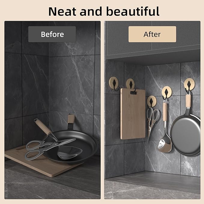 Kayqi 15 lbs (Max) Self-Adhesive Aluminum Alloy Hooks for Bath, Kitchen, Bar, Office, Simple and Versatile, (Pack of 6)