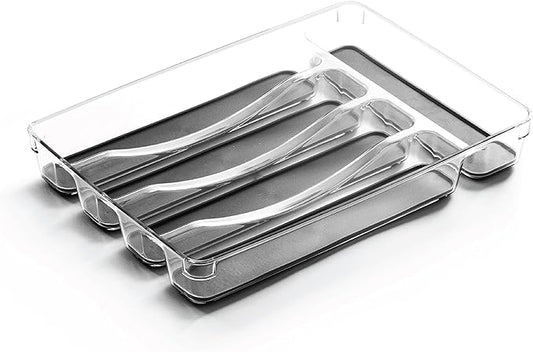 BINO 5-Slot Silverware Organizer for Drawer | Plastic Utensil Organizer for Kitchen Drawers | Silverware Tray for Drawer Organization | Utensil Kitchen Drawer Organizer w/Grip Lining (Grey)