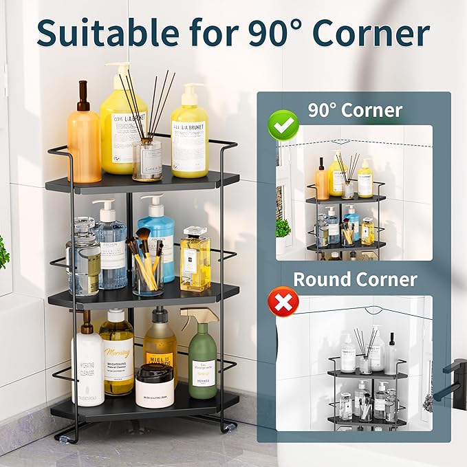 BOIVSHI 3-Tier Bathroom Organizer, Bathroom Counter Organizer, Bathroom Organizers and Storage for Bathroom, Kitchen Counter, Corner Storage Shelf for Bedroom Storage Makeup Skincare Perfume (Black)