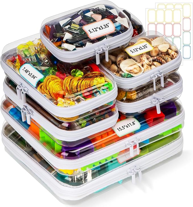 9 Pack Clear Hard Shell Zipper Case,Waterproof Toiletry Cosmetic Bag,Toy Organizers and Storage Box,Diaper Bag Organizer,Pencil Case,Clear Plastic Zipper Pouches for Office Home Storage(2L,2S,5Mini)