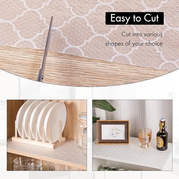 Cooyes Shelf Liner for Kitchen Cabinets – Non-Adhesive Waterproof Drawer Liner – Durable EVA Material Easy-to-Cut Shelf Paper for Refrigerator, Cupboard, Dresser with Modern Pattern