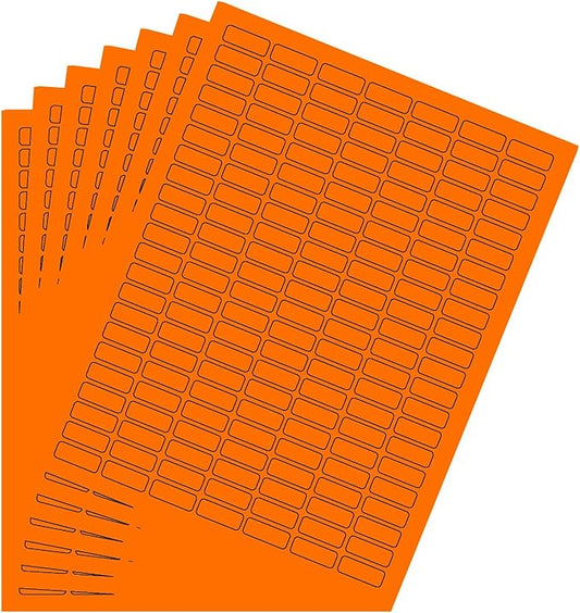 Labels Printable Sticker Paper Sheets for Printers in Neon Orange - 1078 Pack, Small Printing Labels 1 inch x 0.375 inch for Laser Printers with Template Included, 7 Full Sheets
