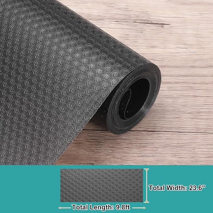 HARFINGTON Shelf Liner 24" x 10ft EVA Non-Slip Drawer Mats Waterproof Circular Mesh Texture Liner for Kitchen Cabinets Cupboard Refrigerator Shelves, Black