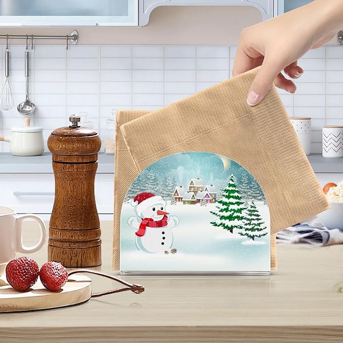 Chrsitmas Winter Village Snowman Napkin Holder for Table Paper Napkins Holder Acrylic Tissue Dispenser Kitchen Dining Room Bathroom Party Car Decor