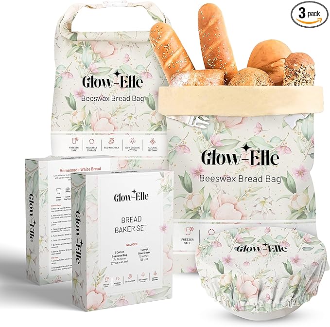 Reusable Bread Bags Set with Beeswax & Sourdough Bread Bag | Organic Cotton Bowl Cover | Freezer-Safe Bread Storage for Eco-Friendly Kitchens