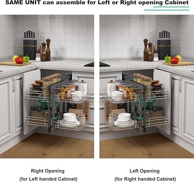 Blind Corner Cabinet Pull Out 2 Tier 4 Shelves Magic Corner Kitchen Cabinet Pull Out Shelf Organzier Soft Close Bottom Mount Min Opening 15in，Metal