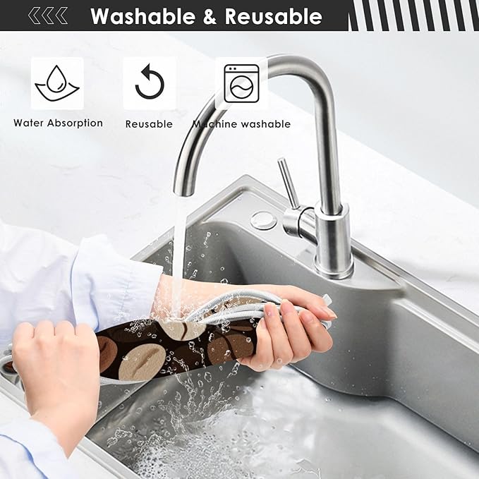 2 PCS Kitchen Sink Splash Guard 14.9 Inch Faucet Mat for Kitchen Sink Bathroom Sink Faucet Absorbing Drip Drain Mat Pad Microfiber Soft Washable Brown Coffee Beans
