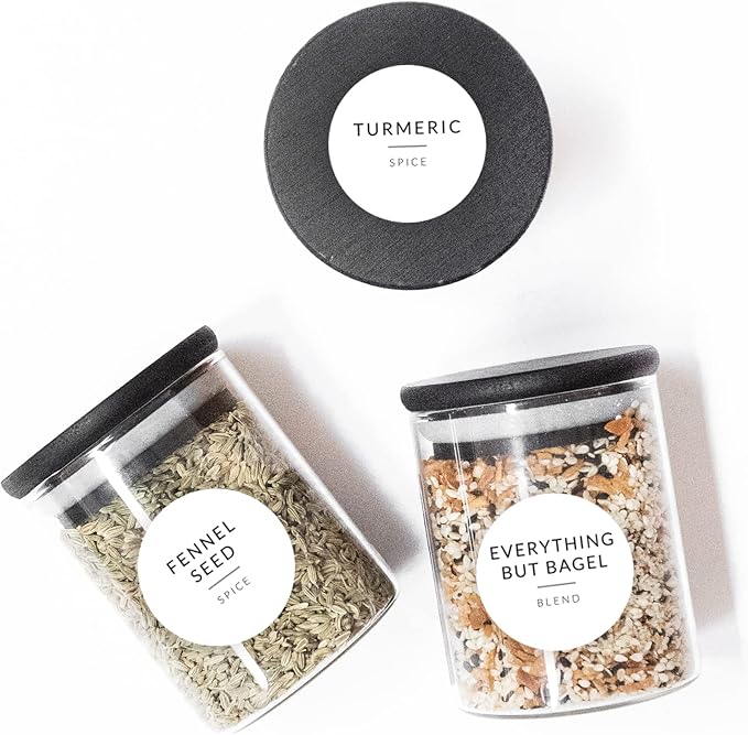 Minimalist Round Spice Labels for Lids - 140 Spice Jar Labels for Spice Containers - Waterproof Kitchen Label Stickers for Spice Jars - Spice Organization Herb Seasoning Pantry Labels