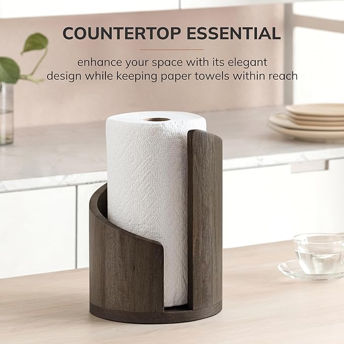 Anji Mountain Paper Towel Holder Countertop with Mango Wood Round Base and Iron Holder,Holder Stand for Kitchen Roll Organize,Wooden Paper Towel Holder for Kitchen Dining Table Home Decor