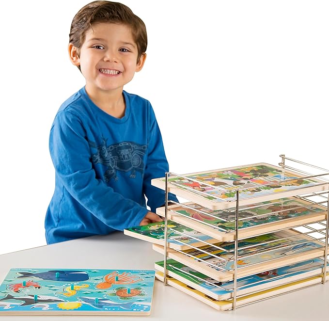 Melissa & Doug Puzzle Storage Rack - Wire Rack Holds 12 Puzzles