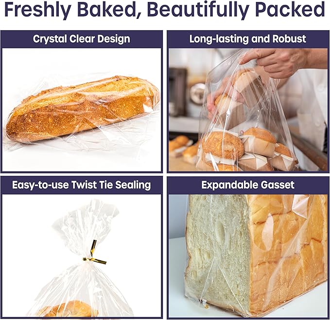 Reusable Plastic Bread Bags - 150 Pack Clear Loaf Bags for Homemade Bread - Perfect for Baked Goods Storage