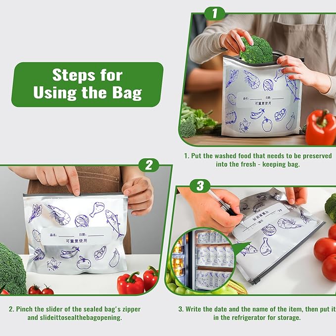Reusable Aluminum Foil Food Storage Bags, Foil Storage Bags for Food, Reusable Food Storage Bags for Freezer & Refrigerator, Reduce Waste, Keep Food Fresh, Writable Label (50-Pack, 6.7Wx8.8H)