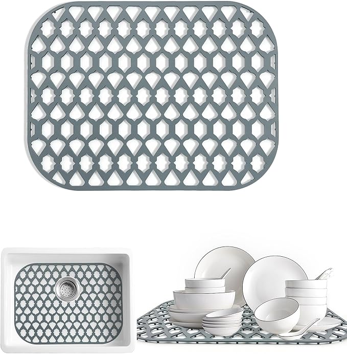 SAMSIER Sink Protectors for Kitchen Sink, Kitchen Sink Accessory - Silicone Mats Grid for Stainless Steel Strainer Bottom of Farmhouse Porcelain sinks (16.7”x12.5”)