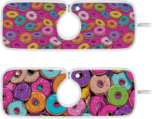 2 PCS Kitchen Sink Splash Guard 14.9 Inch Faucet Mat for Kitchen Sink Bathroom Sink Faucet Absorbing Drip Drain Mat Pad Microfiber Soft Washable Cute Colorful Donuts