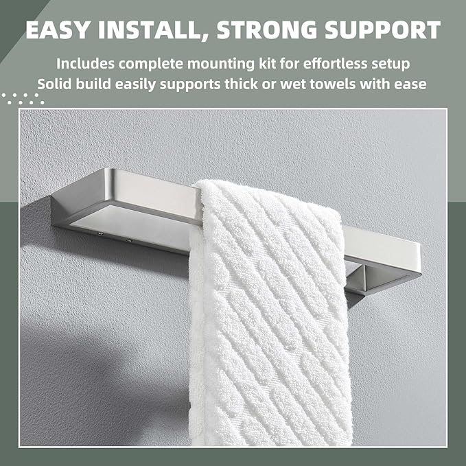 APLusee Towel Holder Brushed Nickel 304 Stainless Steel, Rustproof & Heavy-Duty, 11.7 Inches Secure Wall Mounted bar, Ideal for Hand Towels & Bath Towels