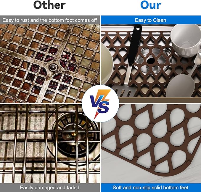 Sink Protectors for Kitchen Sink,TOOVEM 13.6"x11.6" Kitchen Sink Mats Large Silicone Sink Mats Grid for Bottom of Farmhouse Heat Resistant Silicone Coffee 1PCS