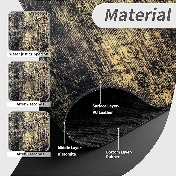 Kitchen Sink Splash Guard，Black and gold Faucet Mat Sink Gadgets-Super Absorbent Fast Drying Mat Drip Catcher for Kitchen, Bathroom,Sink Mat, Dish Drying Mat, Bathroom(15" X 5.5" )