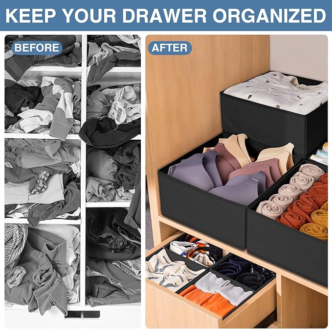 Criusia Drawer Organizer Clothes 12 Pack - Odorless Closet Organizers and Storage for Sock Underwear Bra - Dresser Organizador for Bedroom Organization -Nursery Drawer Divider Trays for Baby Clothes