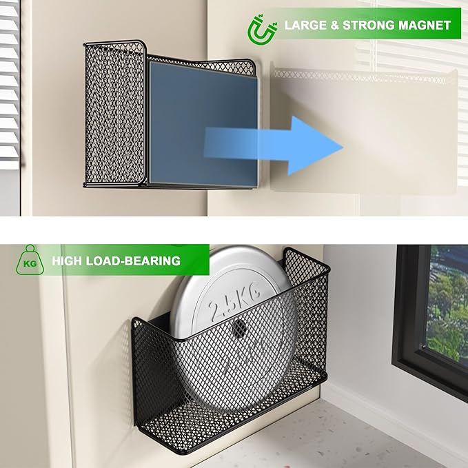 LIFEFAN Magnetic Baskets Shelf Bins Organizer Holder Storage Rack Containers for Fridge, Whiteboard, Locker - Home Kitchen Laundry Office School