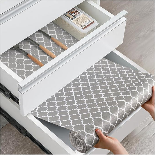 ALIUNI Drawer and Shelf Liner, Non-Slip Kitchen Cabinet Liners Non-Adhesive Thick Strong Grip Waterproof Washable Mats Protect Dresser Shelves Cupboard Bathroom Cabinets, Gray, 12 in X 10 FT