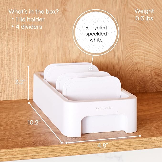 YouCopia StoraLid Bottle Lid Holder, Water Bottle Lid Storage for Kitchen, Speckled White
